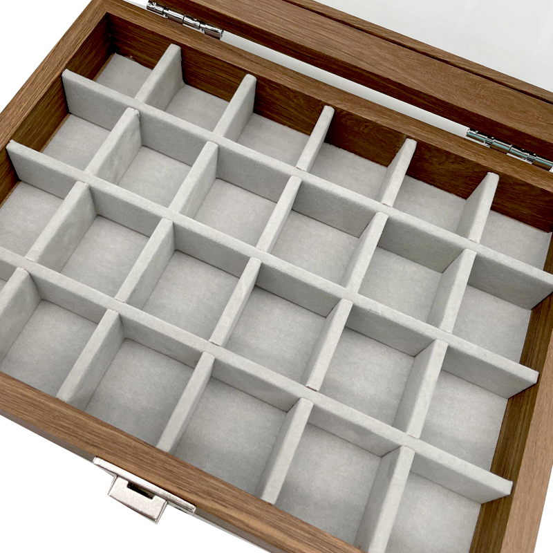 Kleine Holz Schmucklade 24 Fächer Schmuckkasten Schmuckkoffer Schmuckbox Schaukasten Dunkelbraun
