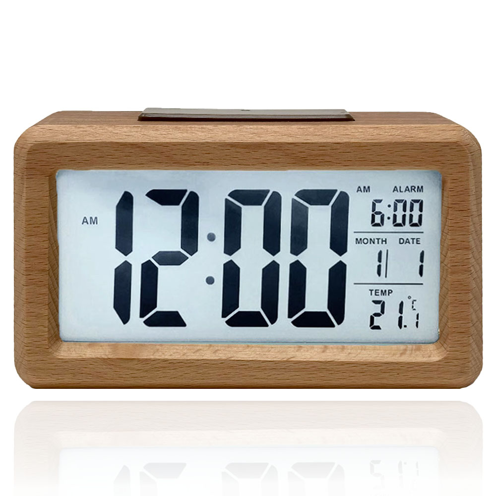 LCD Holz Wecker Digital Alarmwecker Uhr Beleuchtet Schlummerfunktion Zweifarbig
