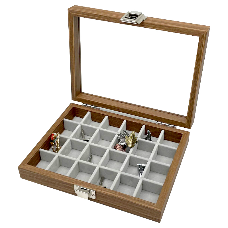 Kleine Holz Schmucklade 24 Fächer Schmuckkasten Schmuckkoffer Schmuckbox Schaukasten Dunkelbraun
