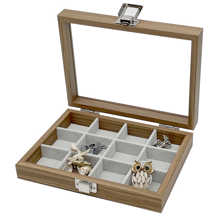 Kleine Holz Schmucklade 12 Fächer Schmuckkasten Schmuckkoffer Schmuckbox Schaukasten Dunkelbraun