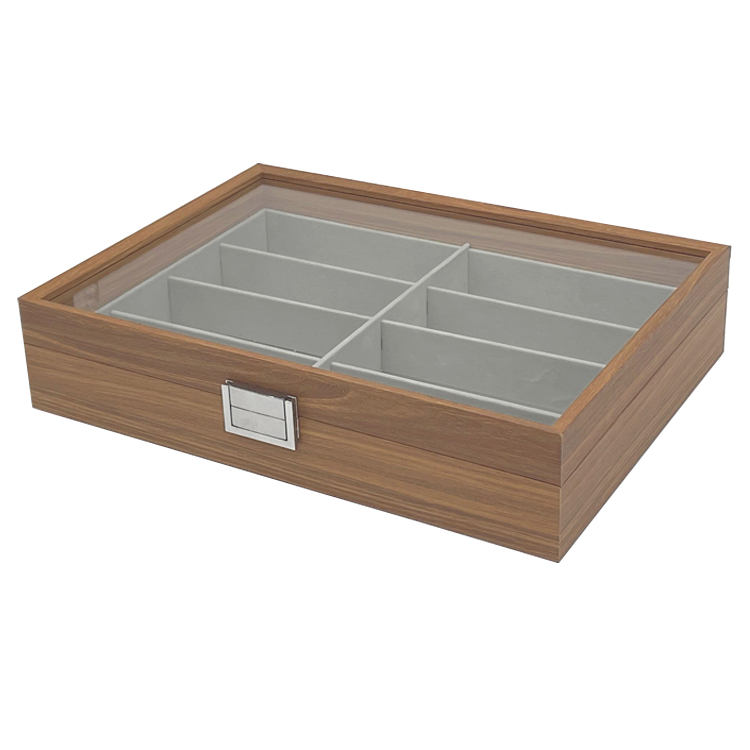 Holz Brillenkoffer für 8 Brillen mit Deckel aus Glas