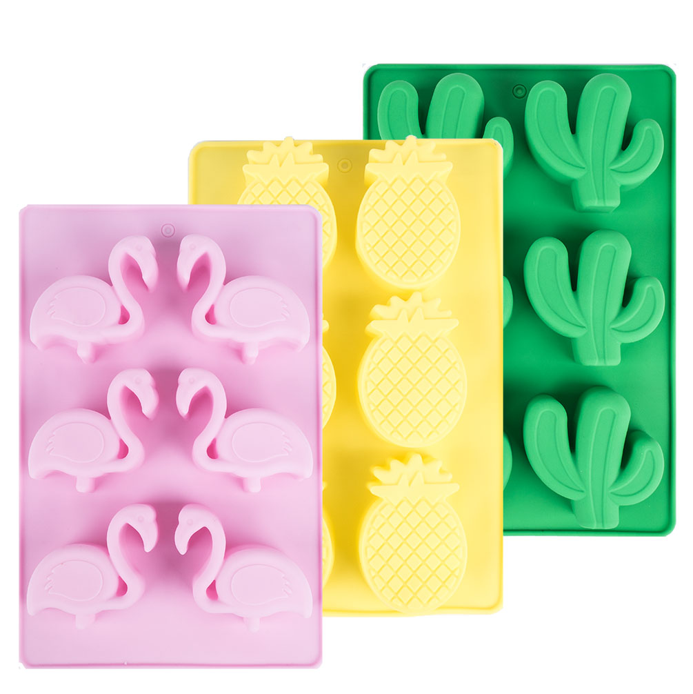 3er Set Silikon Backformen Ananas Flamingo Kaktus Sommer Summer Kuchen Formen