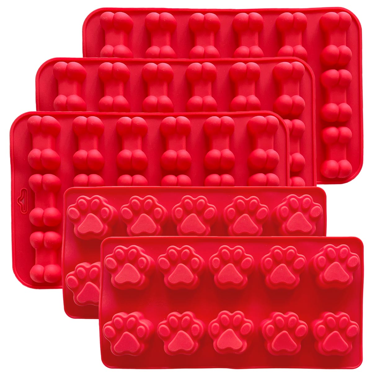 5x Silikon Knochen Backform Backmatte Hunde Eis Leckerlis Hundekekse Form Pfoten