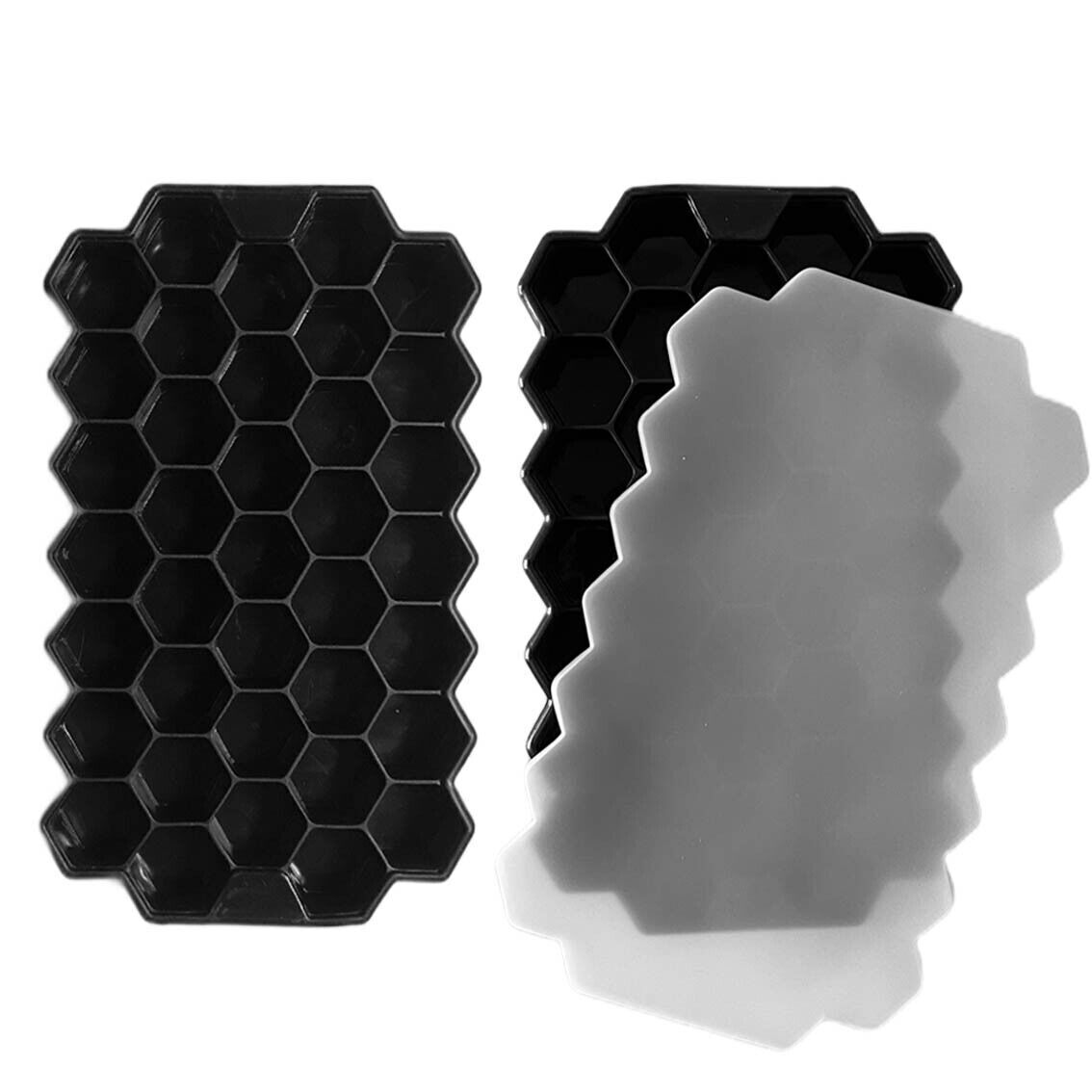 2x Schwarz Silikon Eiswürfelformen mit Deckel Eiswürfel Eiswürfelbehälter Gitter