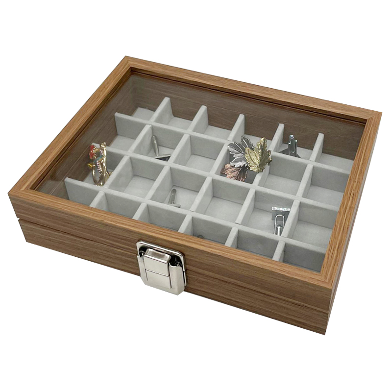 Kleine Holz Schmucklade 24 Fächer Schmuckkasten Schmuckkoffer Schmuckbox Schaukasten Dunkelbraun