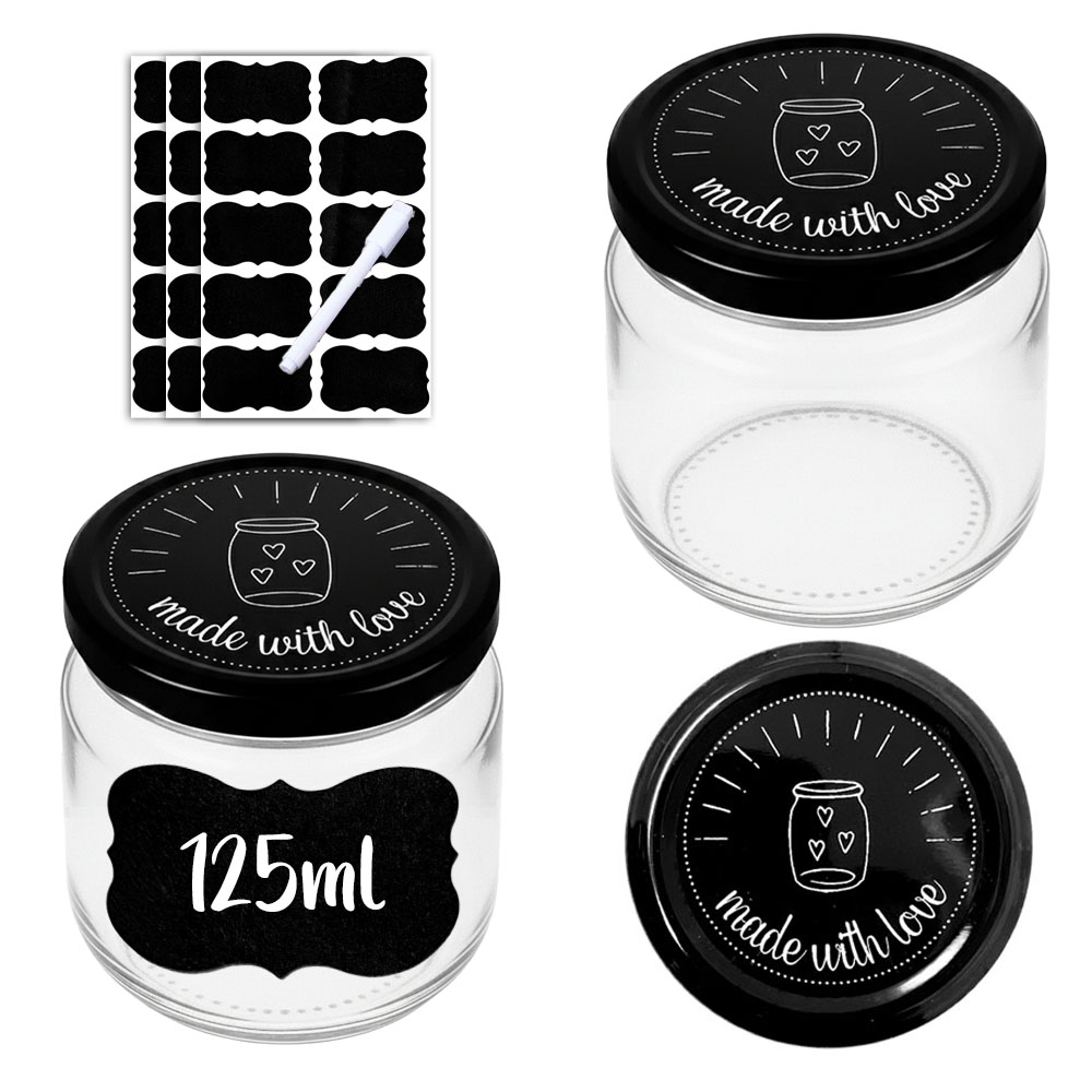 27x 125ml Marmeladengläser made with love - inkl. Etiketten & Stift - Einmachgläser ideal zum Verschenken