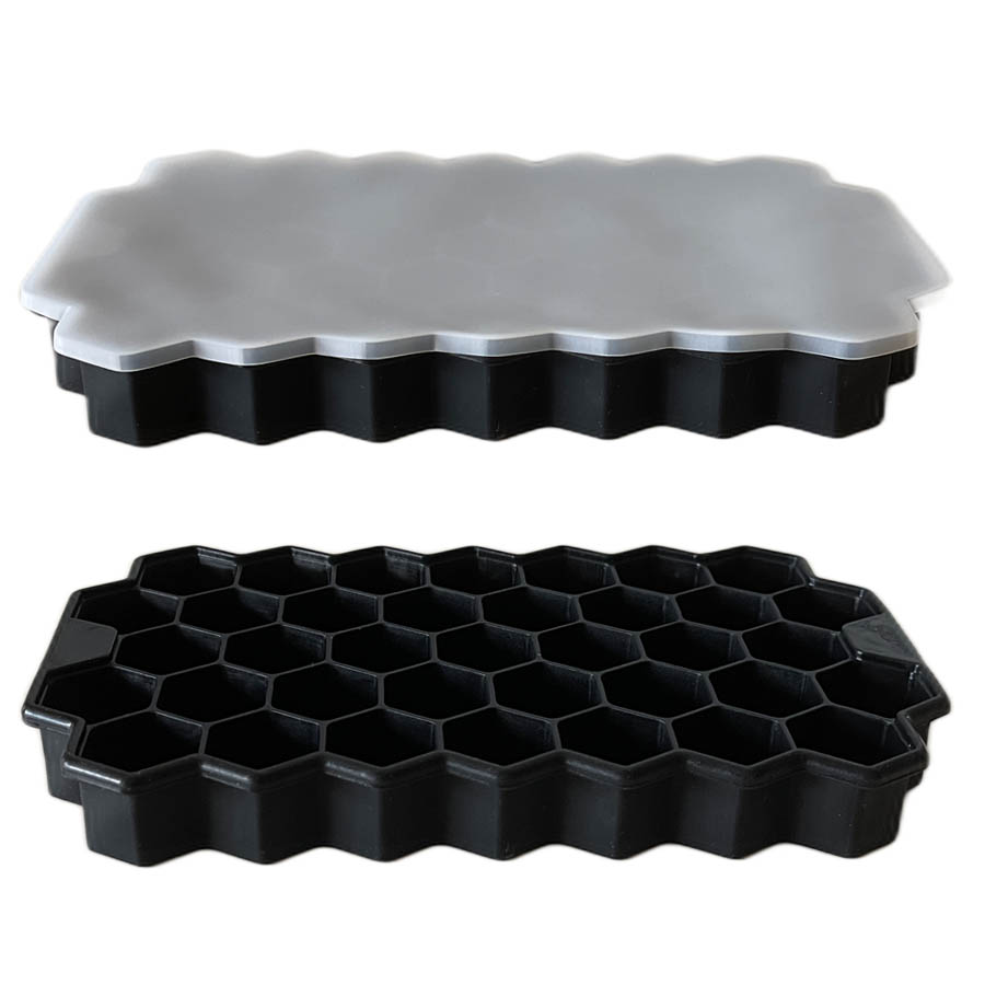 2x Schwarz Silikon Eiswürfelformen mit Deckel Eiswürfel Eiswürfelbehälter Gitter