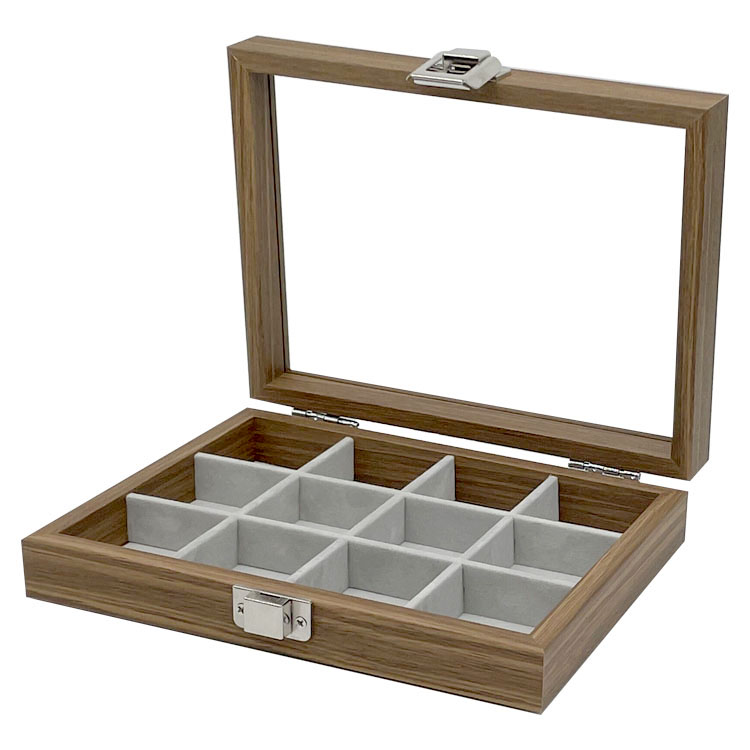 Kleine Holz Schmucklade 12 Fächer Schmuckkasten Schmuckkoffer Schmuckbox Schaukasten Dunkelbraun