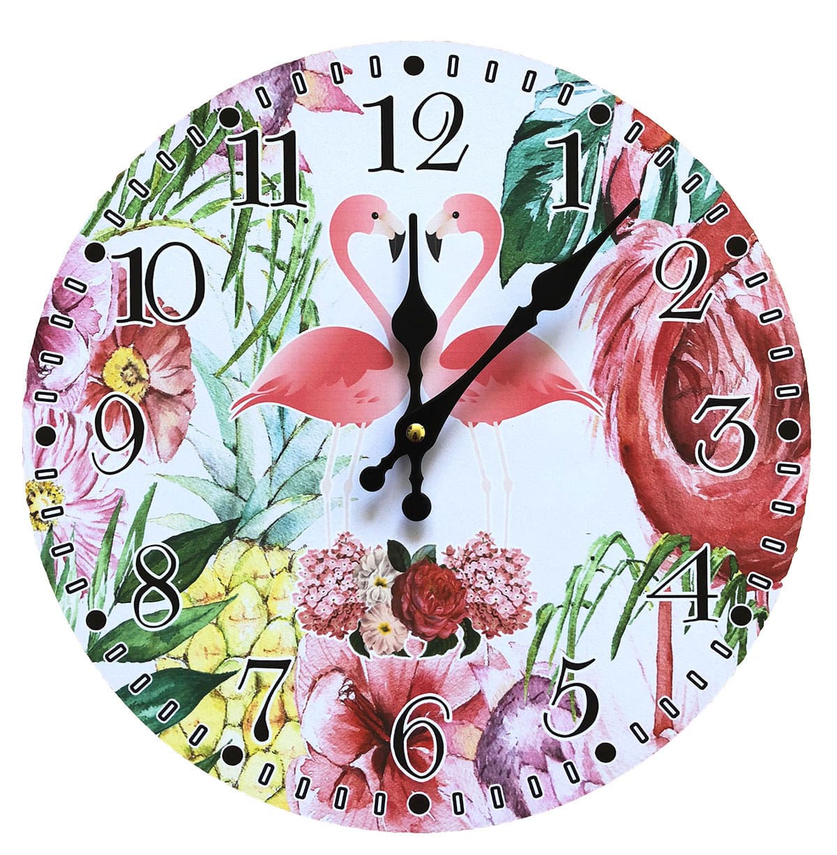 30cm Flamingo Blumen Ananas Wanduhr Analog Küchenuhr Wohnzimmer Bunt Tropisch Uhr