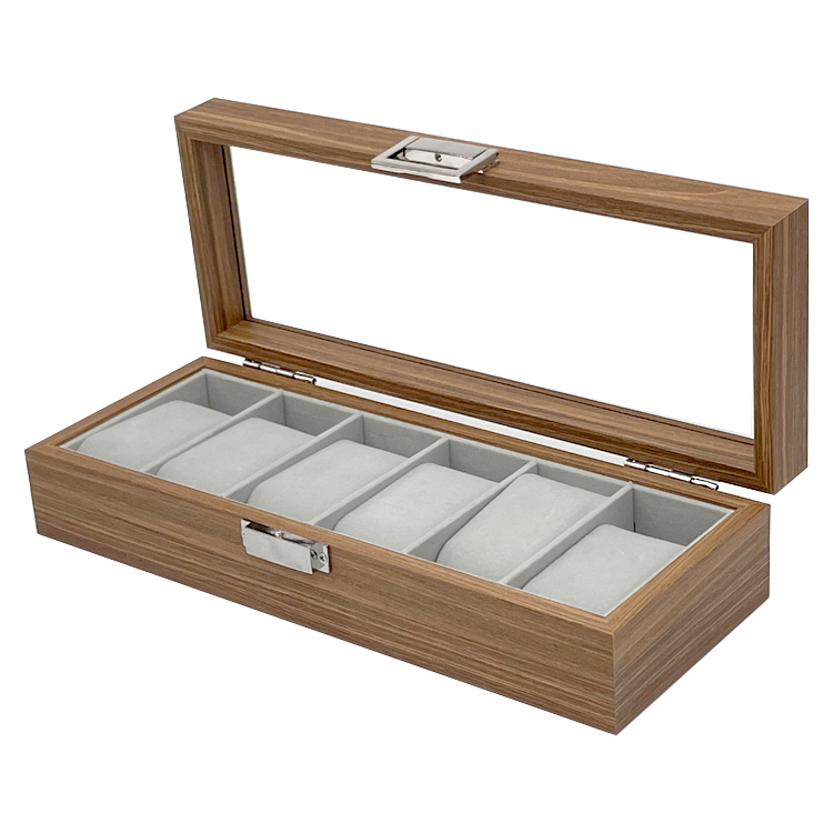 Personalisierter Holz Uhrenkoffer 6 Uhren Uhrenbox Uhrenpräsentation Schmuckkoffer Armbanduhren Dunkelbraun