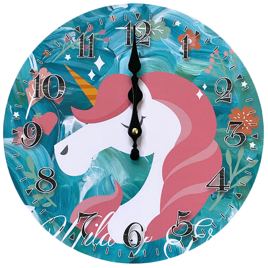 30cm Einhorn Wanduhr Analog Küchenuhr Uhr Kinderzimmer Mädchen Blau Rosa