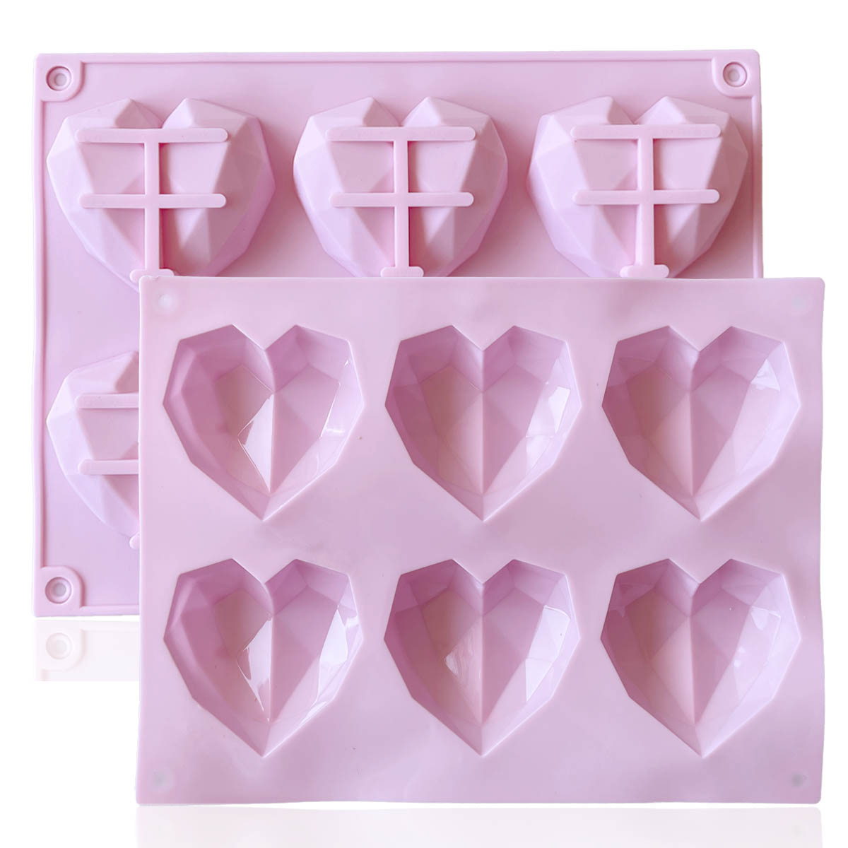2x Silikon 3D Herz Diamant Backformen Herzform Kuchenform Fondant Muffin Rosa