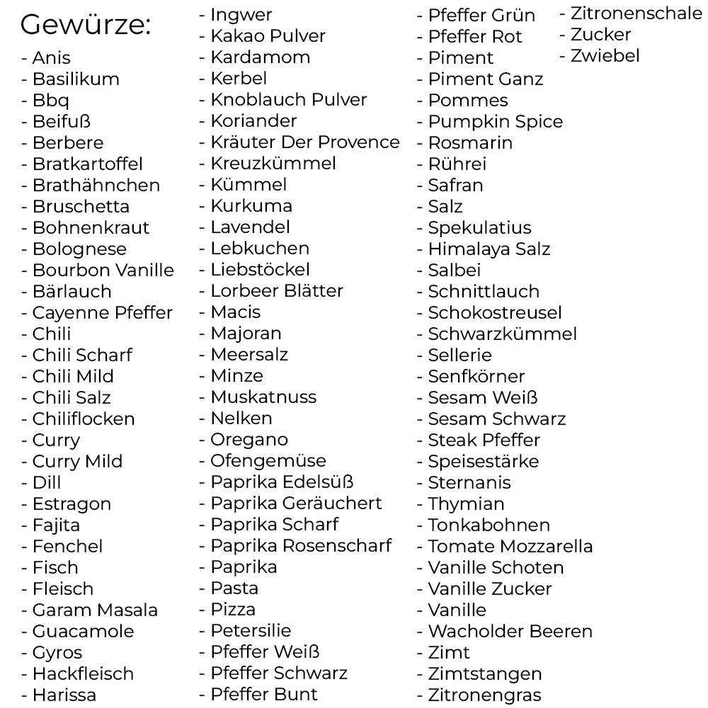 24x Gewürzgläser Bambus Deckel inkl. 240x Etiketten, 30x Streueinsätze, 1x Edelstahl Trichter, 1x Reinigungsbürstchen