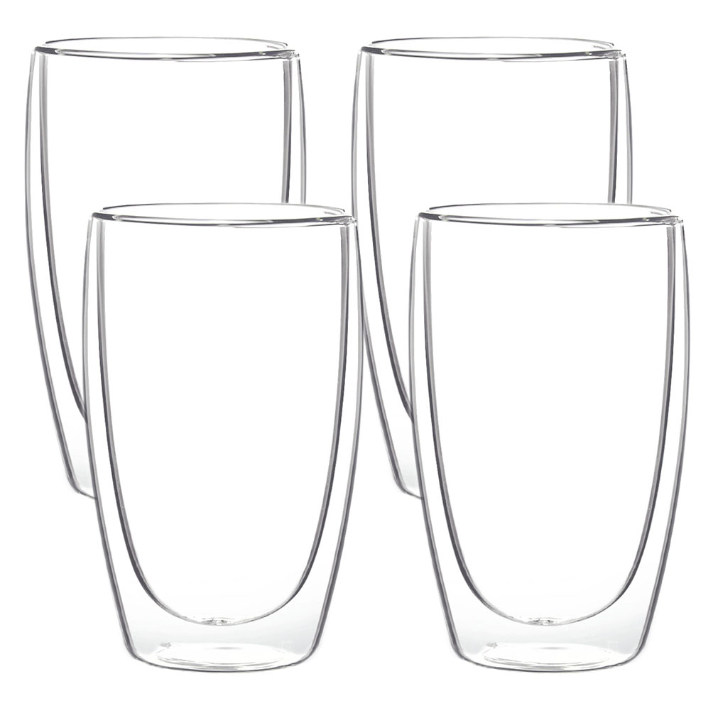 4x 440ml Doppelwandige Thermo Gläser Latte Macchiato Cappuccino Kaffee Tee Glas