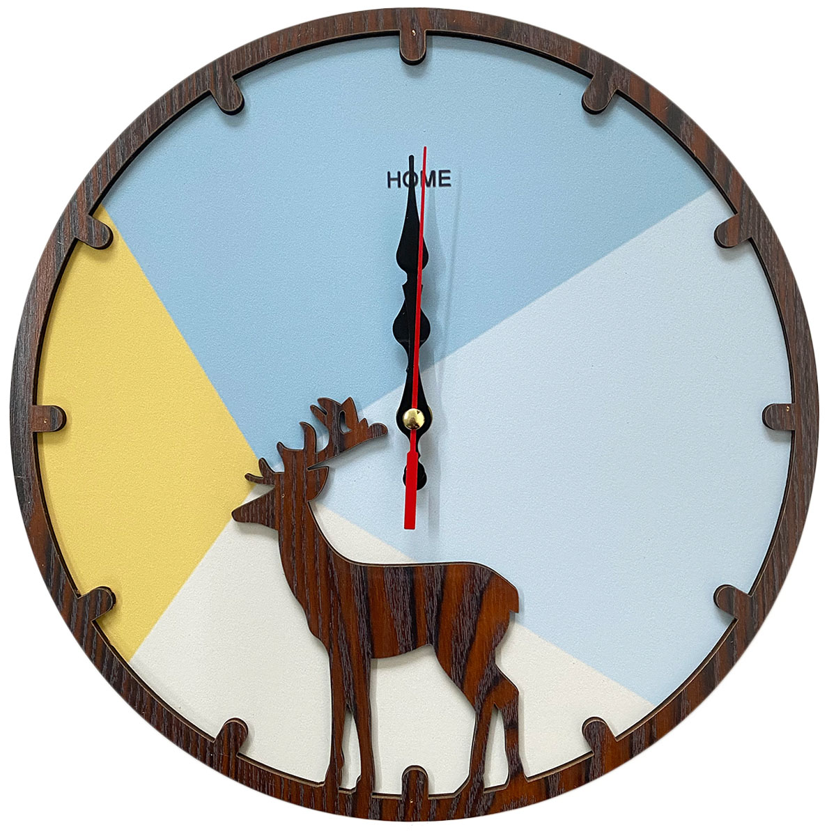 Wanduhr Analog Küchenuhr Uhr 30cm Holz Reh Blau Gelb Braun Weihnachtlich Winter