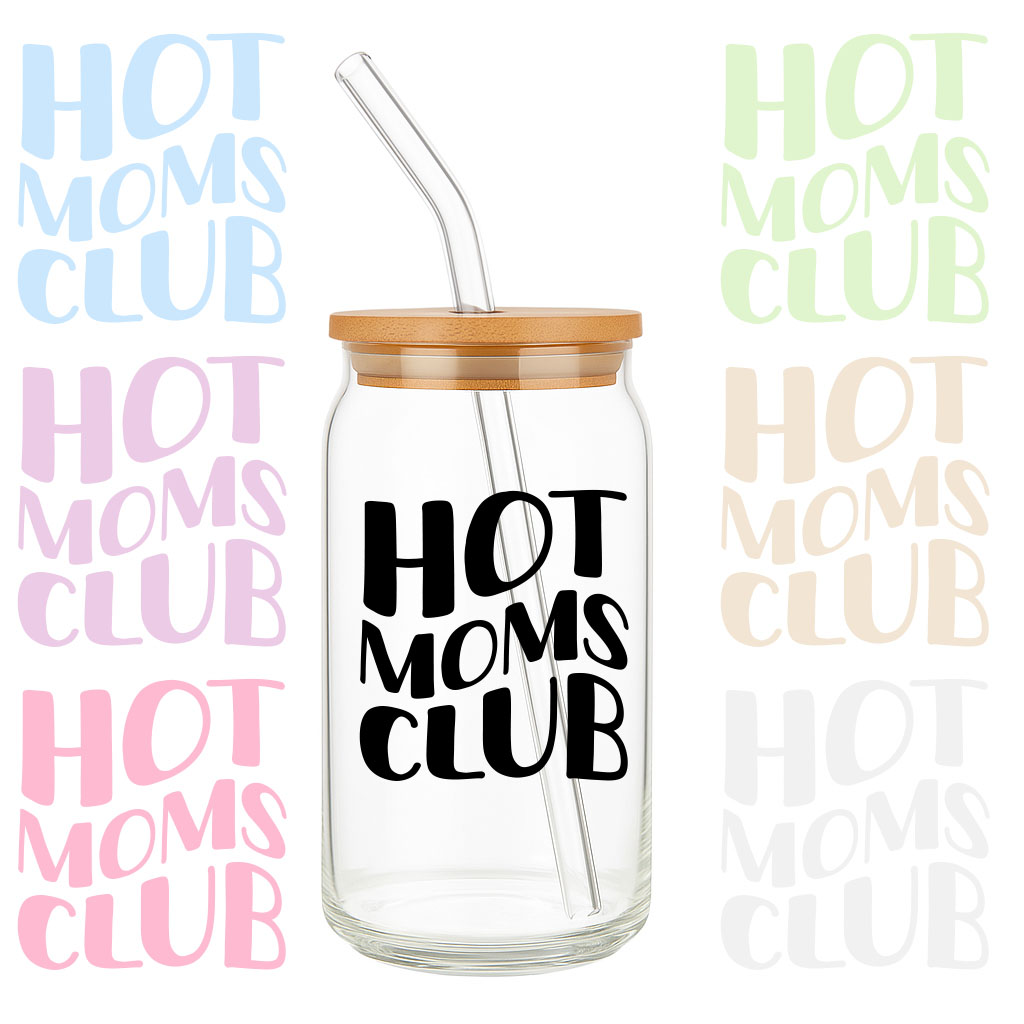 Hot Moms Club Trinkglas 500ml mit Bambusdeckel und Glashalm 