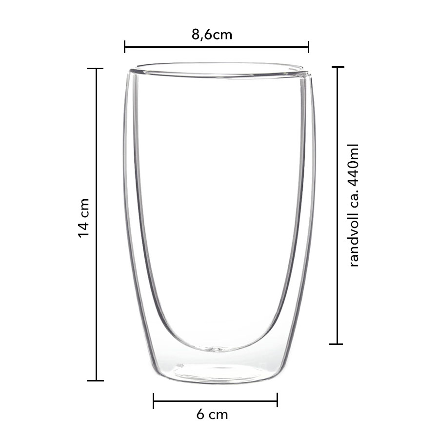 4x 440ml Doppelwandige Thermo Gläser Latte Macchiato Cappuccino Kaffee Tee Glas