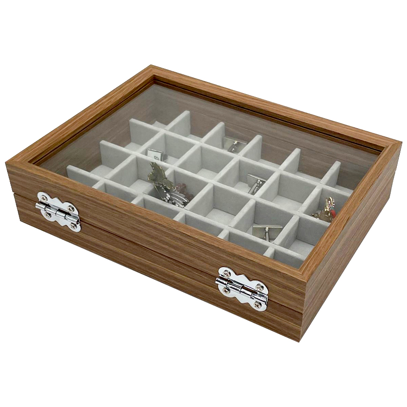 Kleine Holz Schmucklade 24 Fächer Schmuckkasten Schmuckkoffer Schmuckbox Schaukasten Dunkelbraun