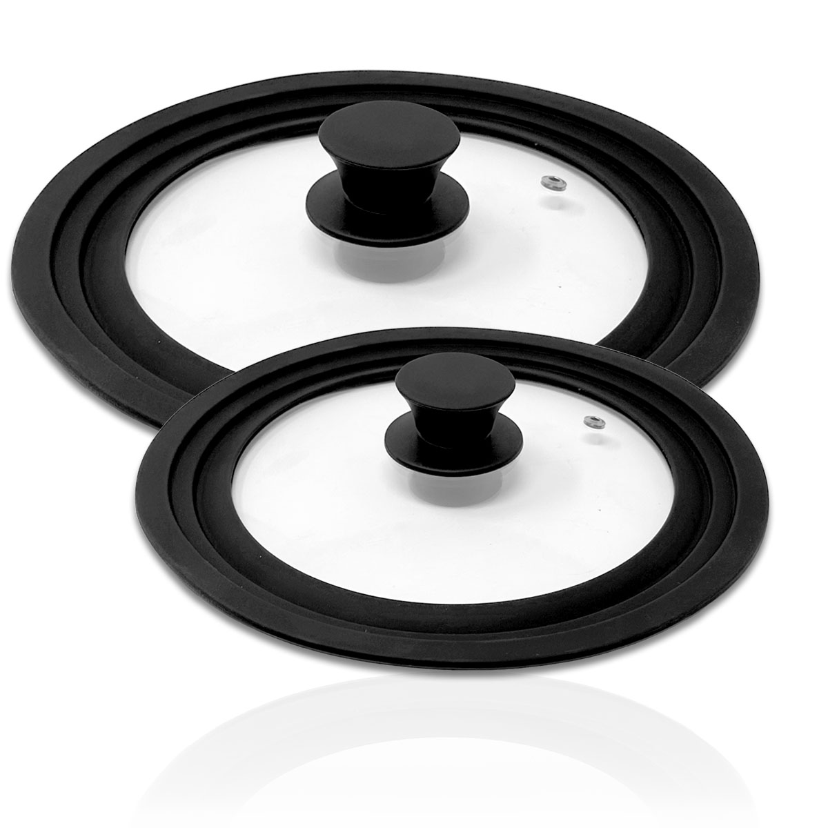 2er Set Silikon Pfannendeckel Topfdeckel Universalgröße 20-22-24cm / 26-28-30cm Schwarz