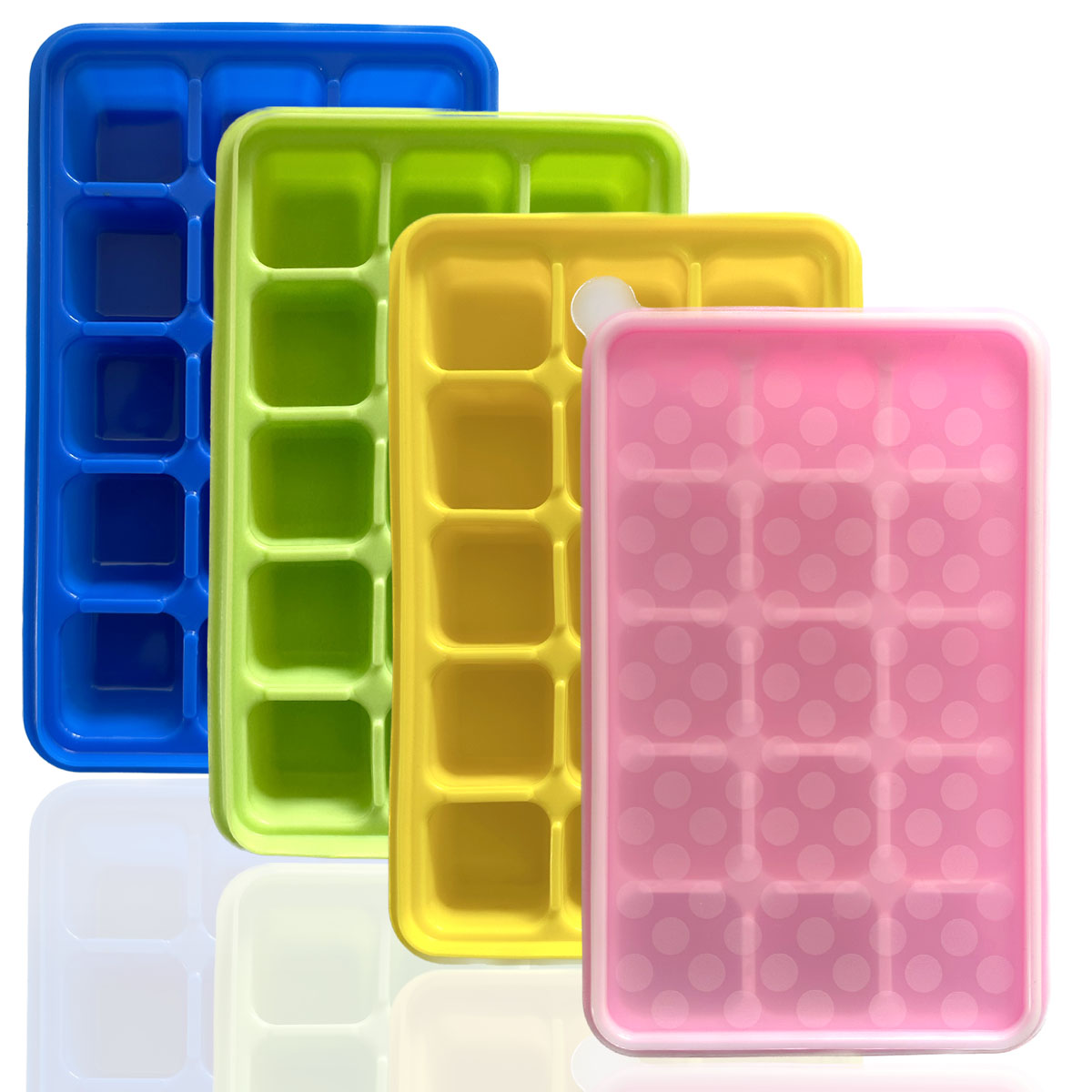 4x bunte Silikon Eiswürfelformen mit Deckel Eiswürfelbereiter Eiswürfel Form