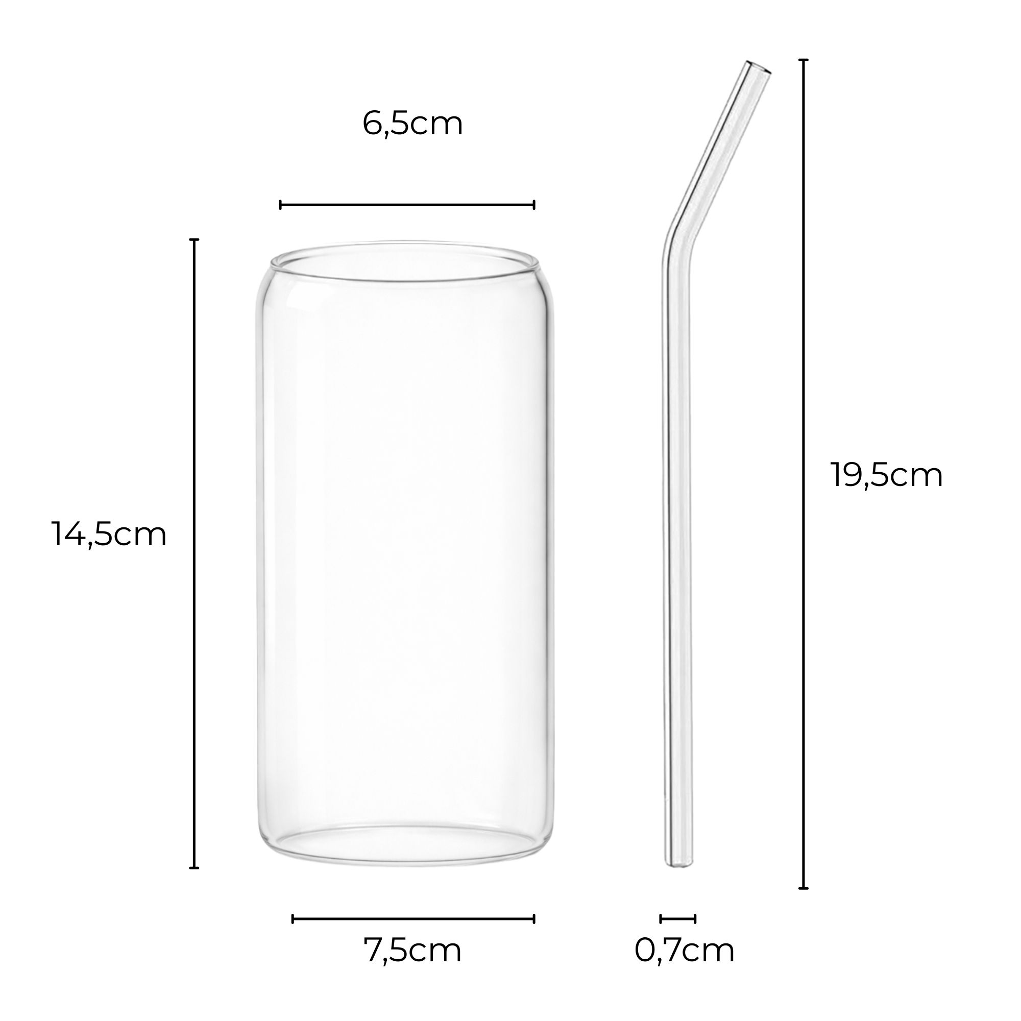 4er Set Trinkgläser 500ml inkl. Glashalme und Reinigungsbürstchen Dosenform